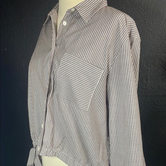 LOFT Black and White Button Down Shirt with Notched Collar - Picture 1 of 4